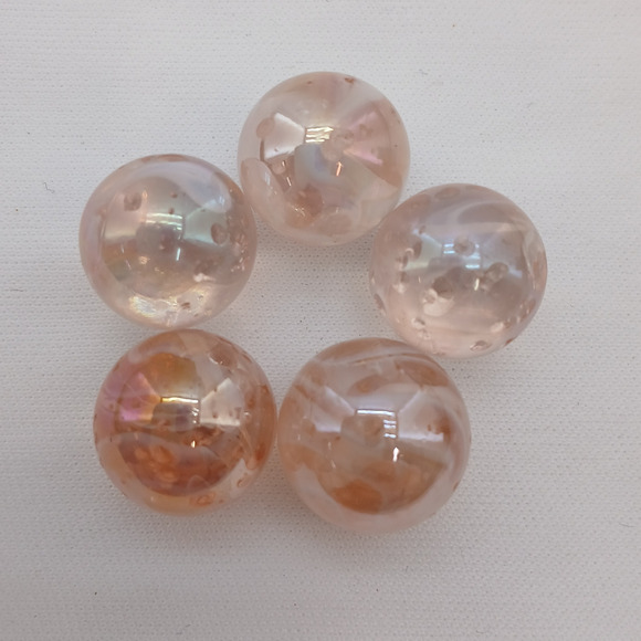 Lot of 5 Iridescent Glass Marbles – Cracked Ice Look, 5/8" Display Size - Picture 1 of 4